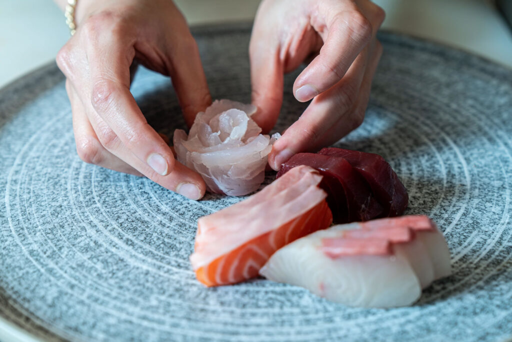 Chef preparing sashimi