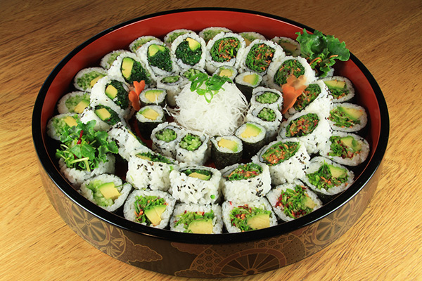 Beautifully presented vegetarian sushi platter